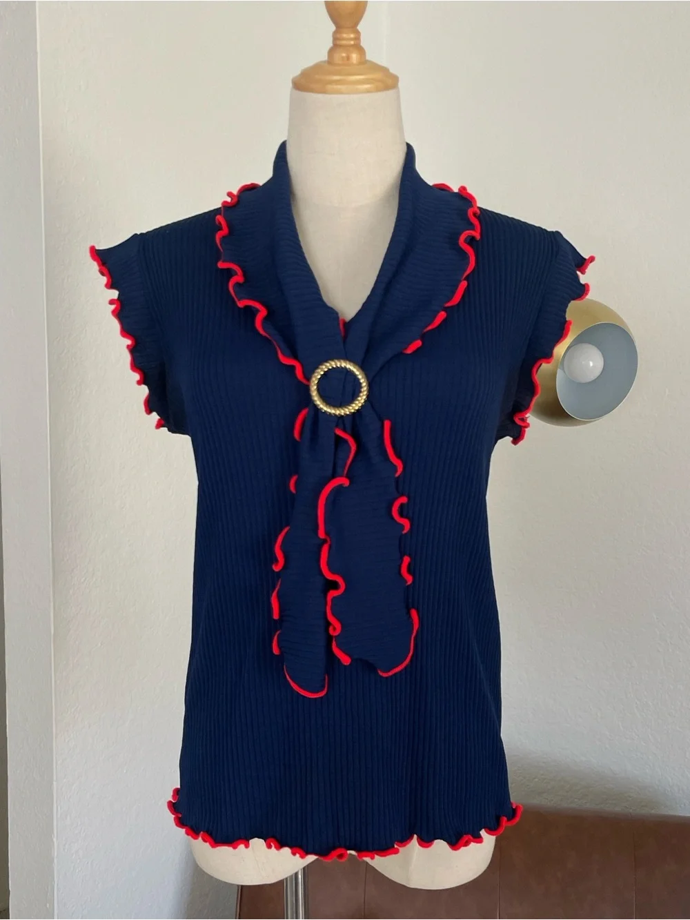 SOLD Vintage 1970s Rewetex Classic Tie Ribbed Blouse